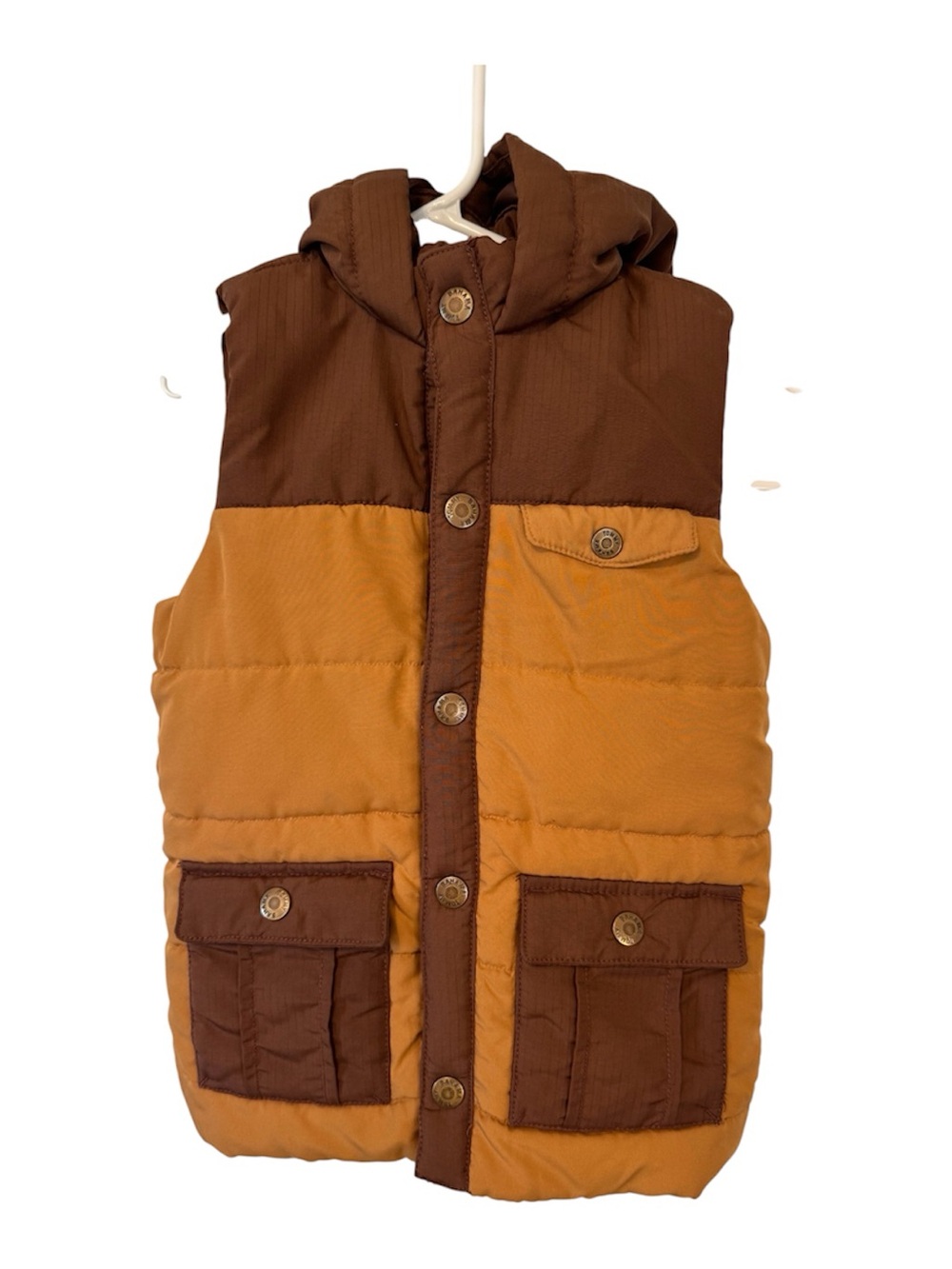 Tommy Bahama Boys 5/6  Brown & Mustard Color block Hooded Puffer Vest